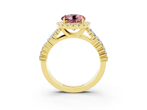 Yellow gold Round Cut Halo Pavé Diamond Engagement Ring with Split Shank and Four-Prong Setting_3