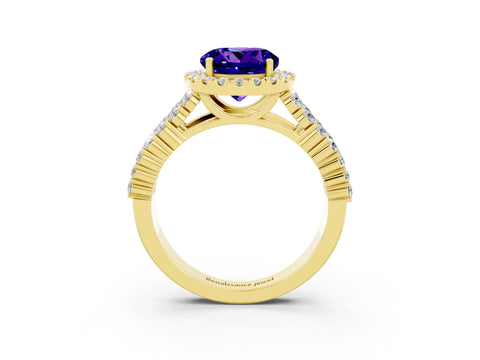 Yellow gold Round Cut Halo Pavé Diamond Engagement Ring with Split Shank and Four-Prong Setting_3