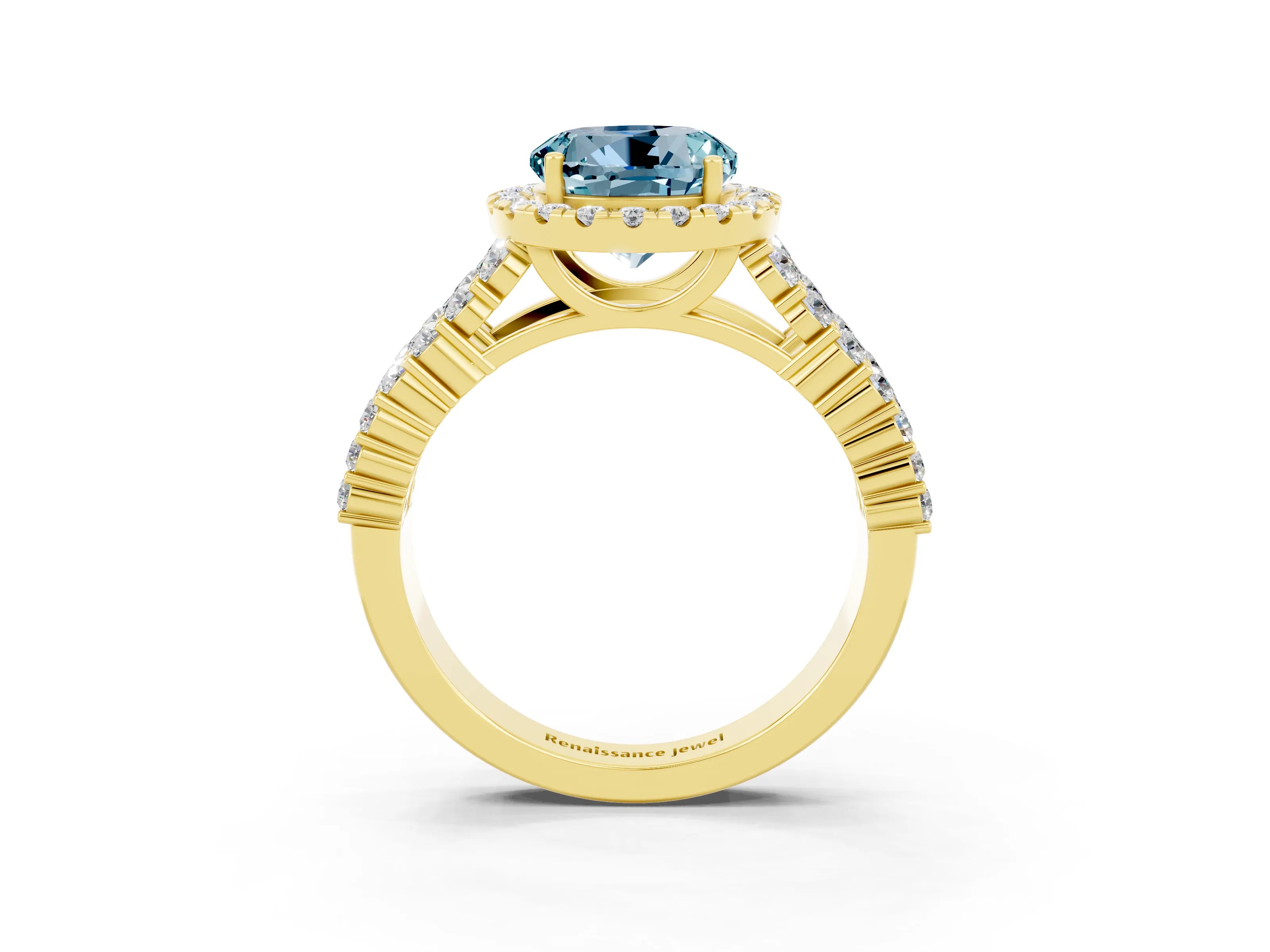 Yellow gold Round Cut Halo Pavé Diamond Engagement Ring with Split Shank and Four-Prong Setting_3