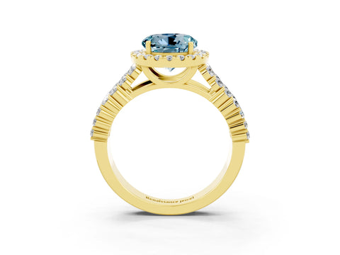 Yellow gold Round Cut Halo Pavé Diamond Engagement Ring with Split Shank and Four-Prong Setting_3