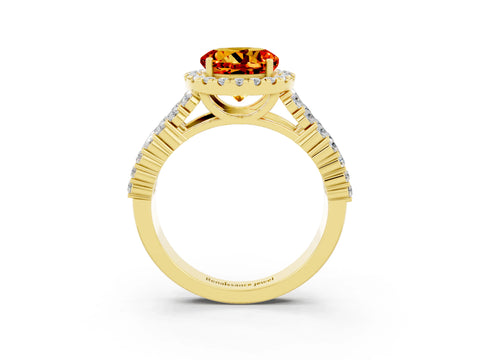 Yellow gold Round Cut Halo Pavé Diamond Engagement Ring with Split Shank and Four-Prong Setting_3