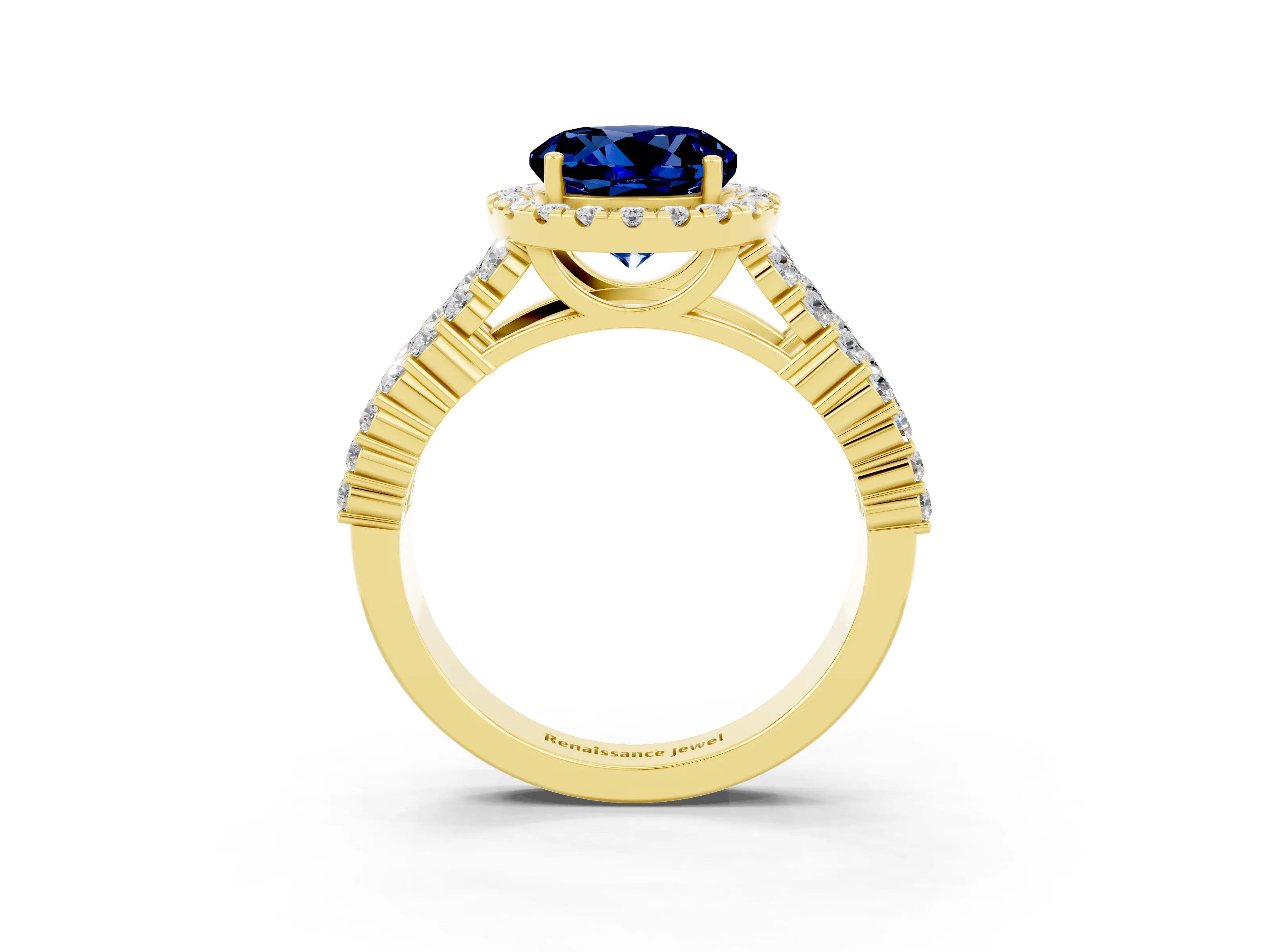 Yellow gold Round Cut Halo Pavé Diamond Engagement Ring with Split Shank and Four-Prong Setting_3