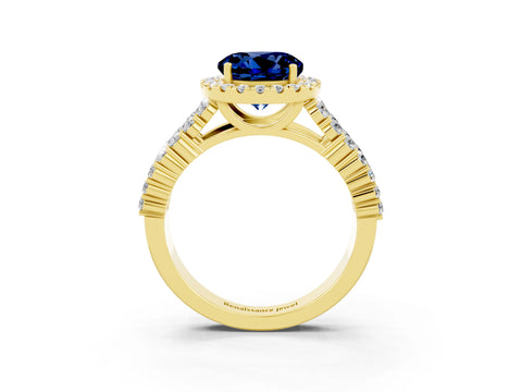 Yellow gold Round Cut Halo Pavé Diamond Engagement Ring with Split Shank and Four-Prong Setting_3