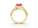 Yellow gold Round Cut Halo Pavé Diamond Engagement Ring with Split Shank and Four-Prong Setting_3