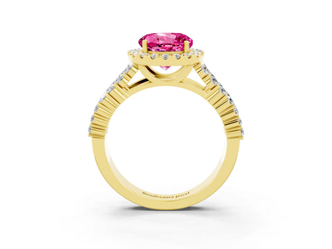 Yellow gold Round Cut Halo Pavé Diamond Engagement Ring with Split Shank and Four-Prong Setting_3