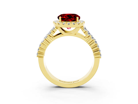 Yellow gold Round Cut Halo Pavé Diamond Engagement Ring with Split Shank and Four-Prong Setting_3