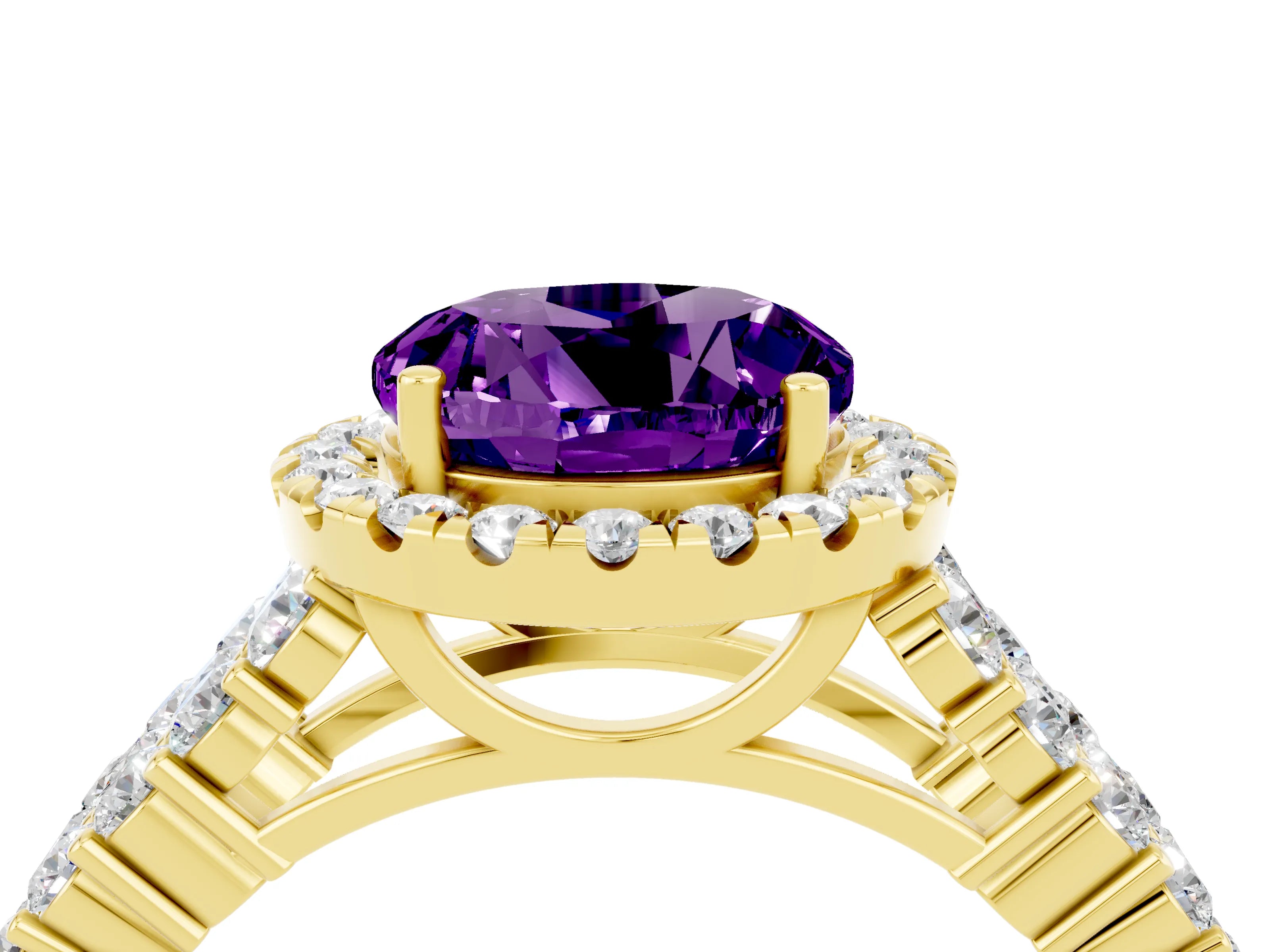 Yellow gold Round Cut Halo Pavé Diamond Engagement Ring with Split Shank and Four-Prong Setting_4