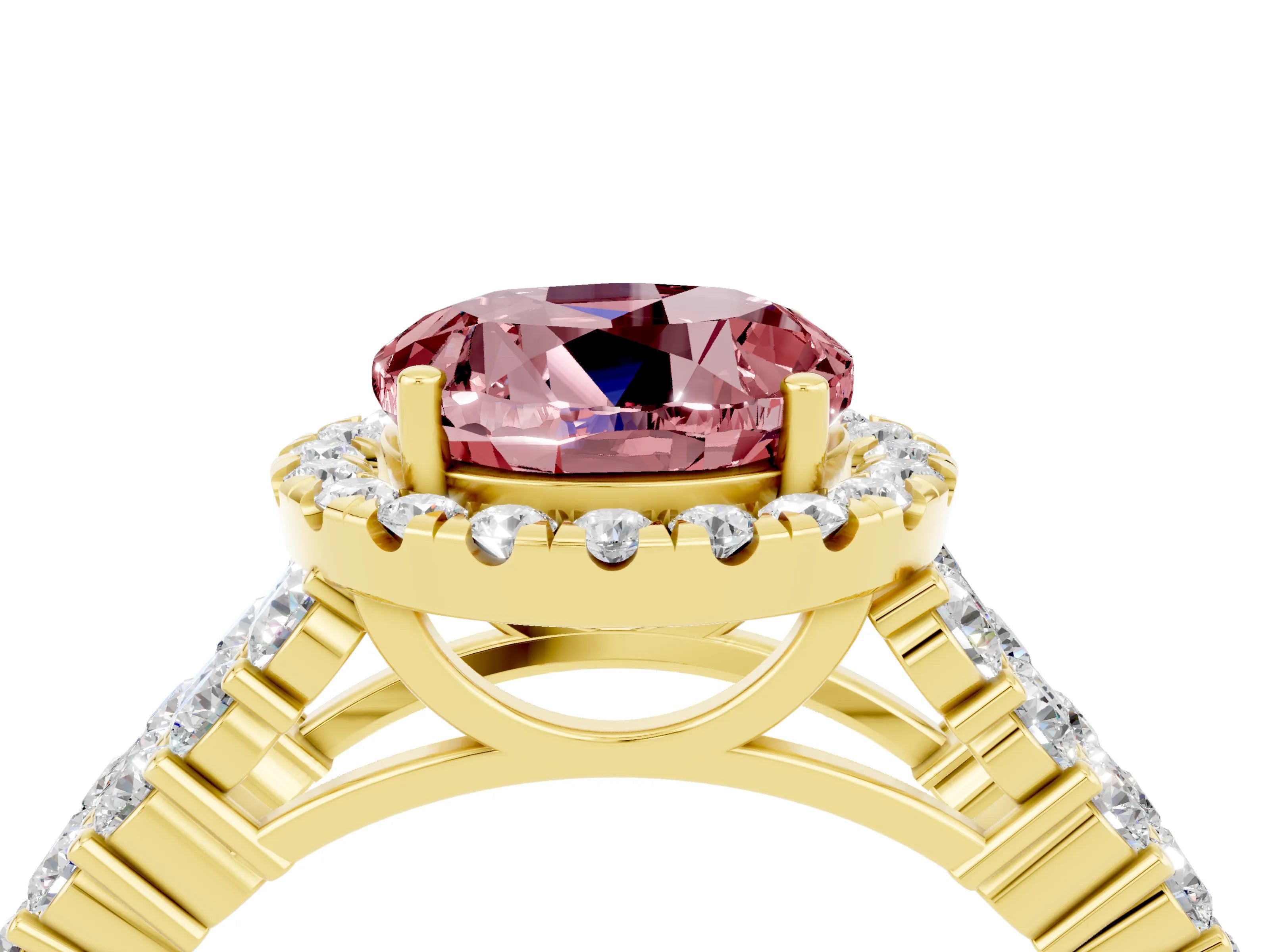 Yellow gold Round Cut Halo Pavé Diamond Engagement Ring with Split Shank and Four-Prong Setting_4