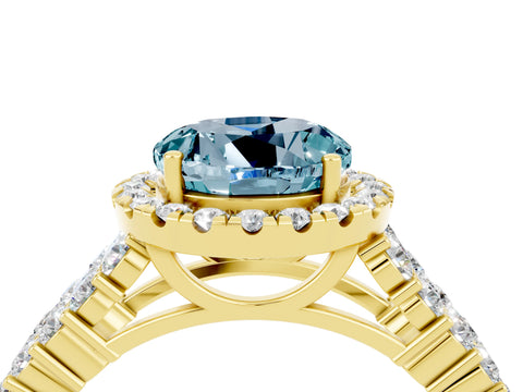 Yellow gold Round Cut Halo Pavé Diamond Engagement Ring with Split Shank and Four-Prong Setting_4