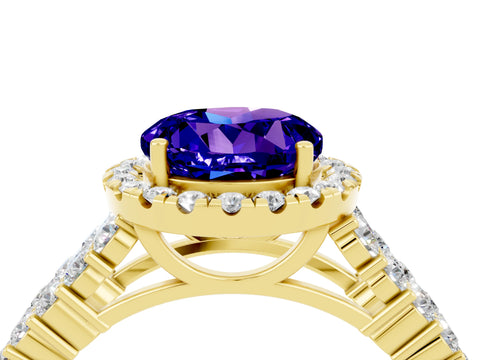 Yellow gold Round Cut Halo Pavé Diamond Engagement Ring with Split Shank and Four-Prong Setting_4