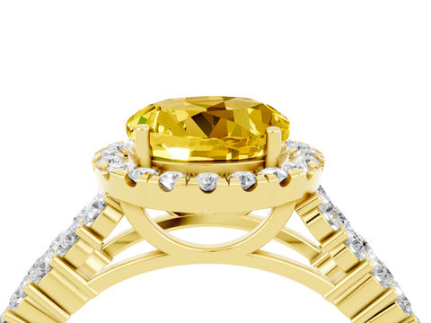 Yellow gold Round Cut Halo Pavé Diamond Engagement Ring with Split Shank and Four-Prong Setting_4