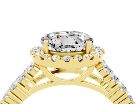 Yellow gold Round Cut Halo Pavé Diamond Engagement Ring with Split Shank and Four-Prong Setting_4