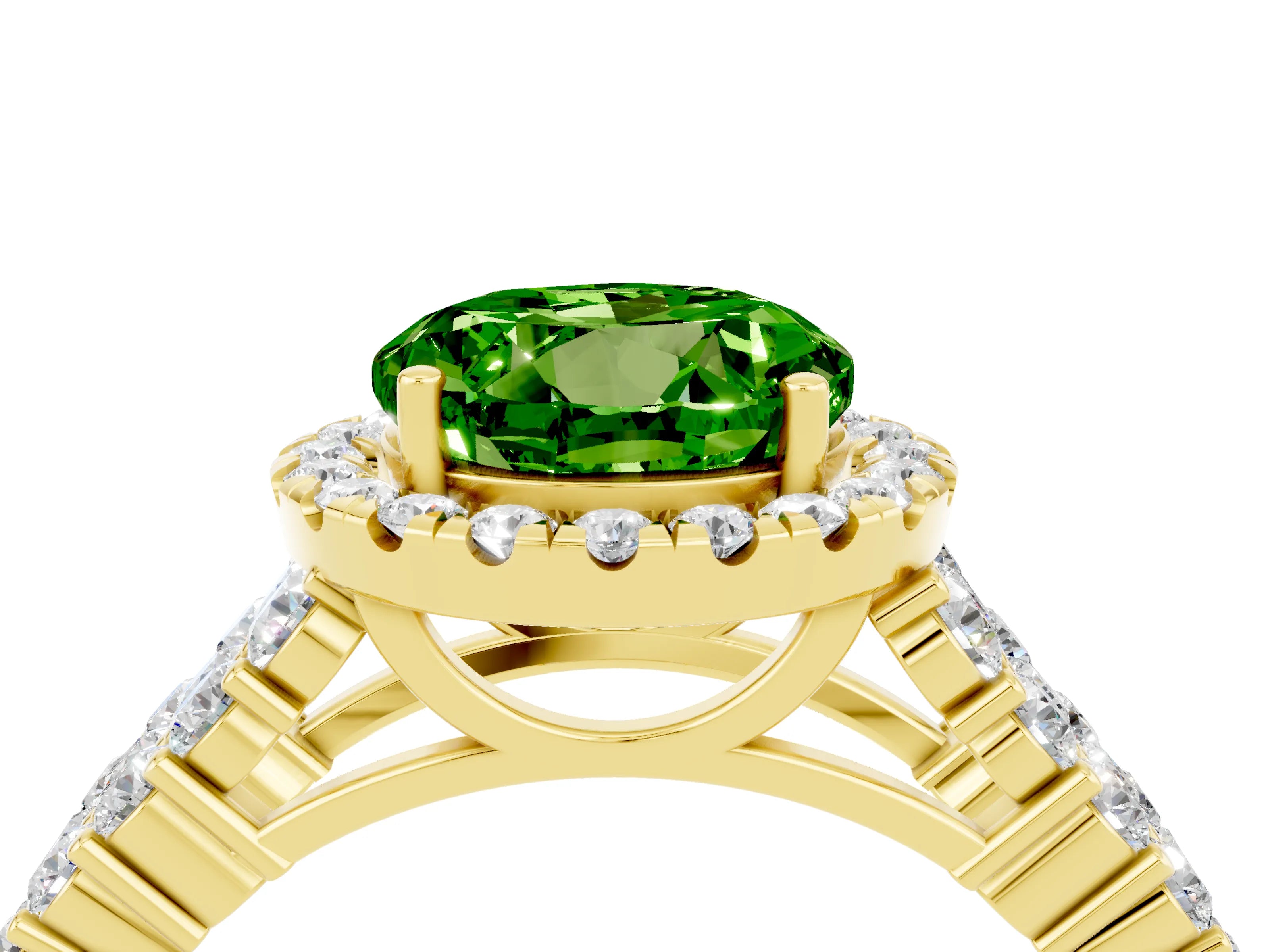 Yellow gold Round Cut Halo Pavé Diamond Engagement Ring with Split Shank and Four-Prong Setting_4