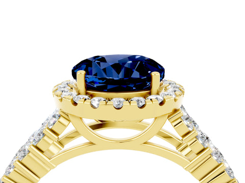 Yellow gold Round Cut Halo Pavé Diamond Engagement Ring with Split Shank and Four-Prong Setting_4