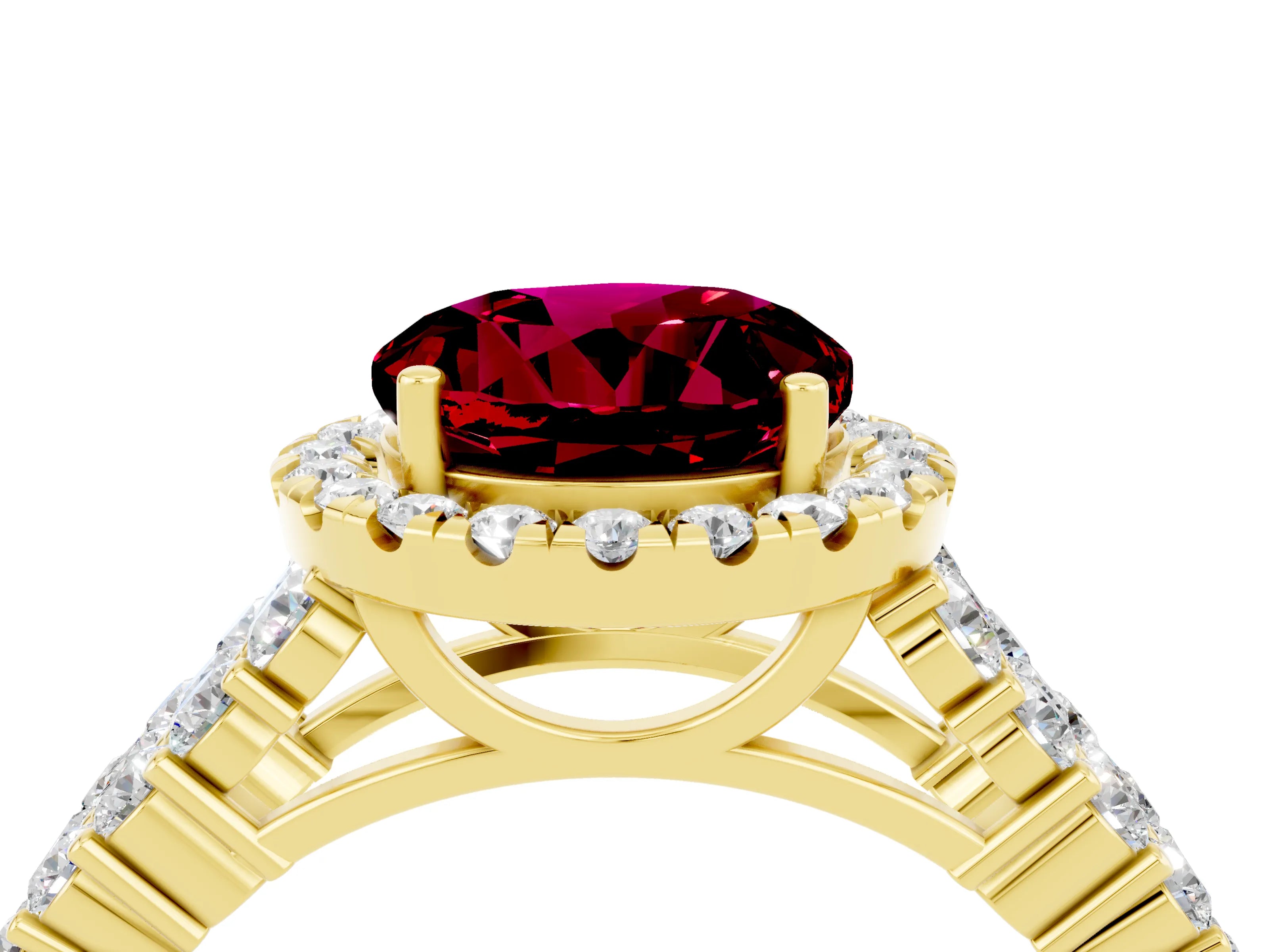 Yellow gold Round Cut Halo Pavé Diamond Engagement Ring with Split Shank and Four-Prong Setting_4