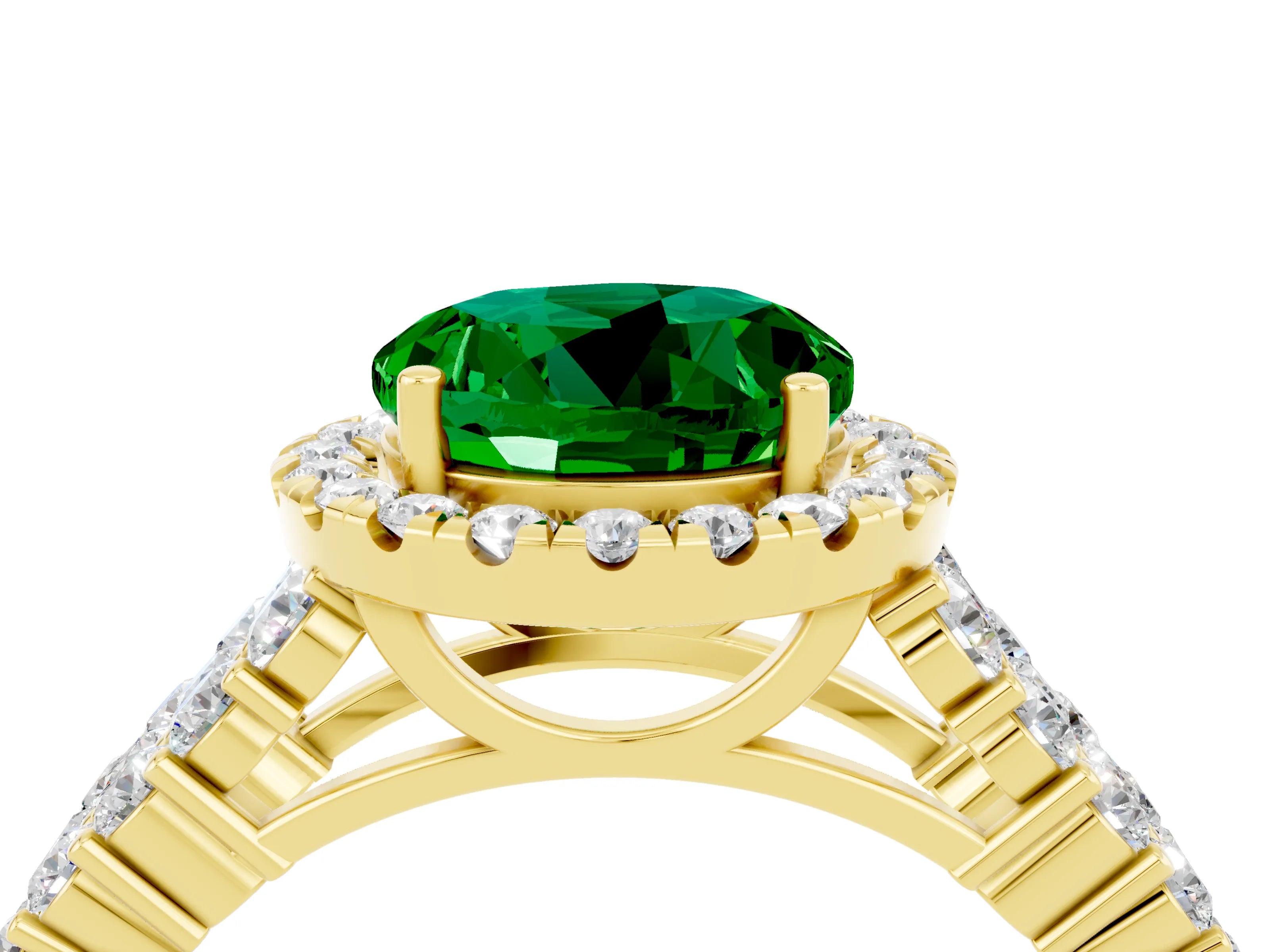Yellow gold Round Cut Halo Pavé Diamond Engagement Ring with Split Shank and Four-Prong Setting_4