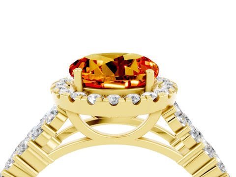 Yellow gold Round Cut Halo Pavé Diamond Engagement Ring with Split Shank and Four-Prong Setting_4