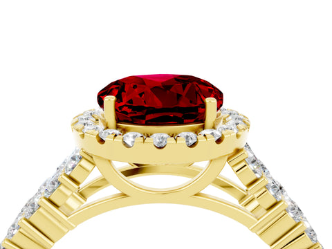 Yellow gold Round Cut Halo Pavé Diamond Engagement Ring with Split Shank and Four-Prong Setting_4