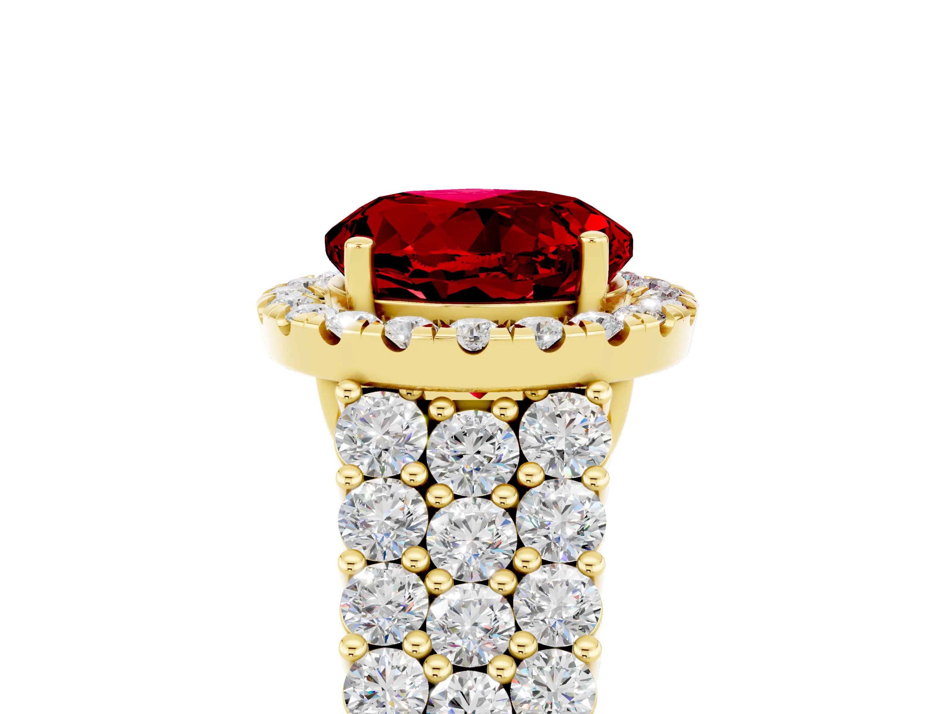 Yellow gold Round Cut Halo Pavé Diamond Engagement Ring with Split Shank and Four-Prong Setting_5