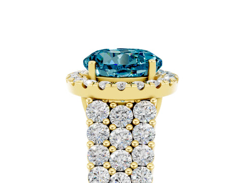 Yellow gold Round Cut Halo Pavé Diamond Engagement Ring with Split Shank and Four-Prong Setting_5