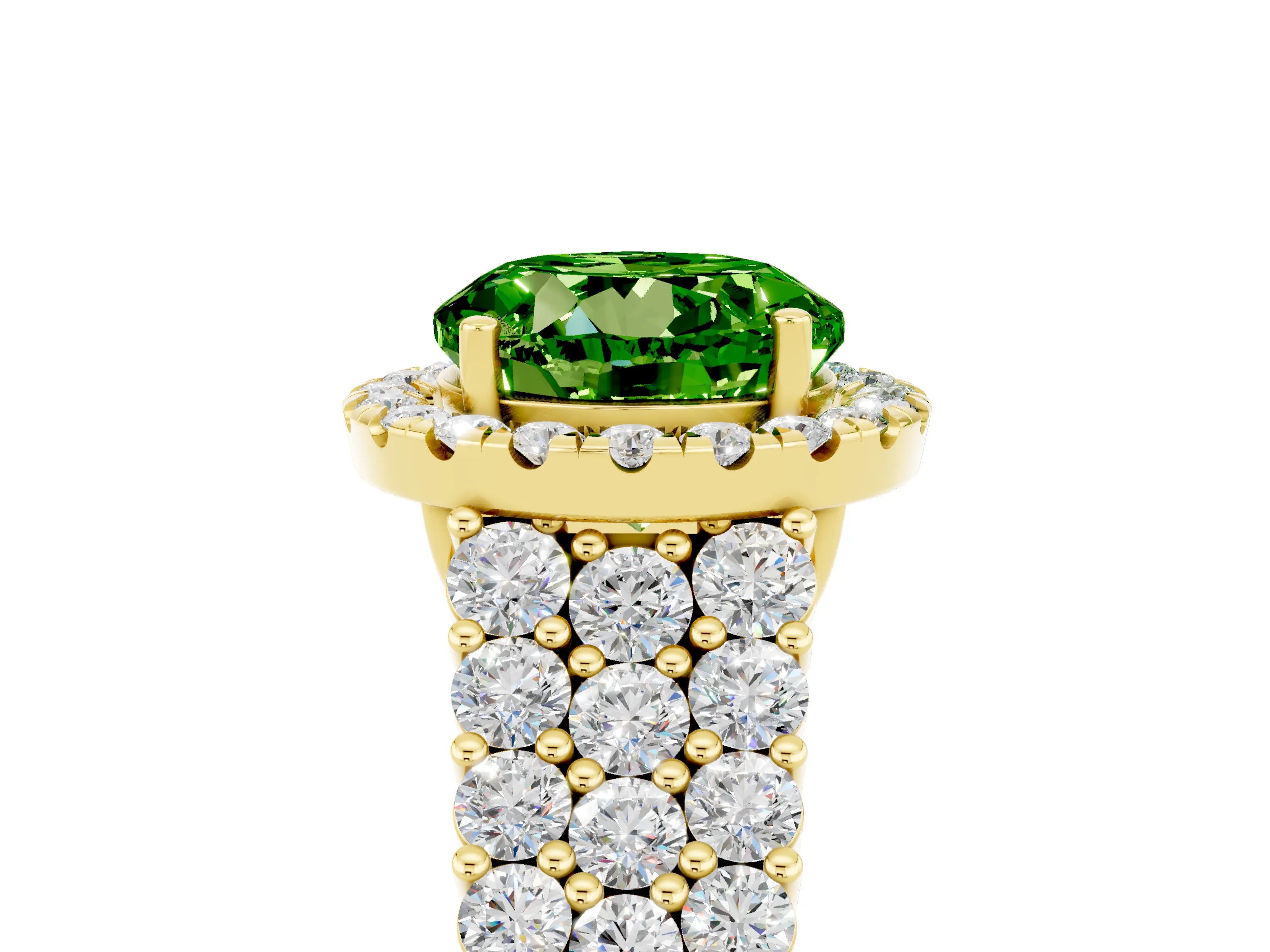 Yellow gold Round Cut Halo Pavé Diamond Engagement Ring with Split Shank and Four-Prong Setting_5