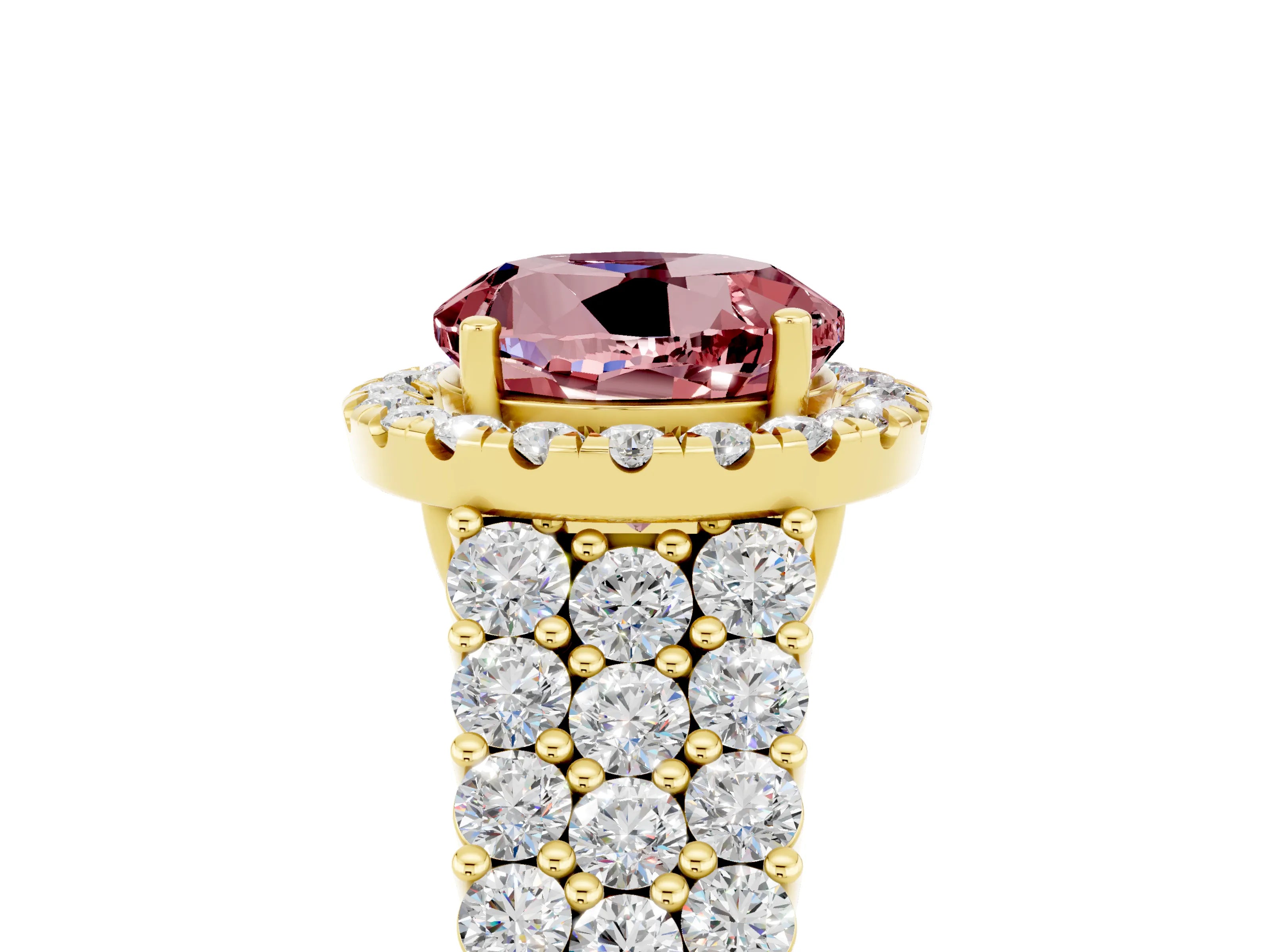 Yellow gold Round Cut Halo Pavé Diamond Engagement Ring with Split Shank and Four-Prong Setting_5