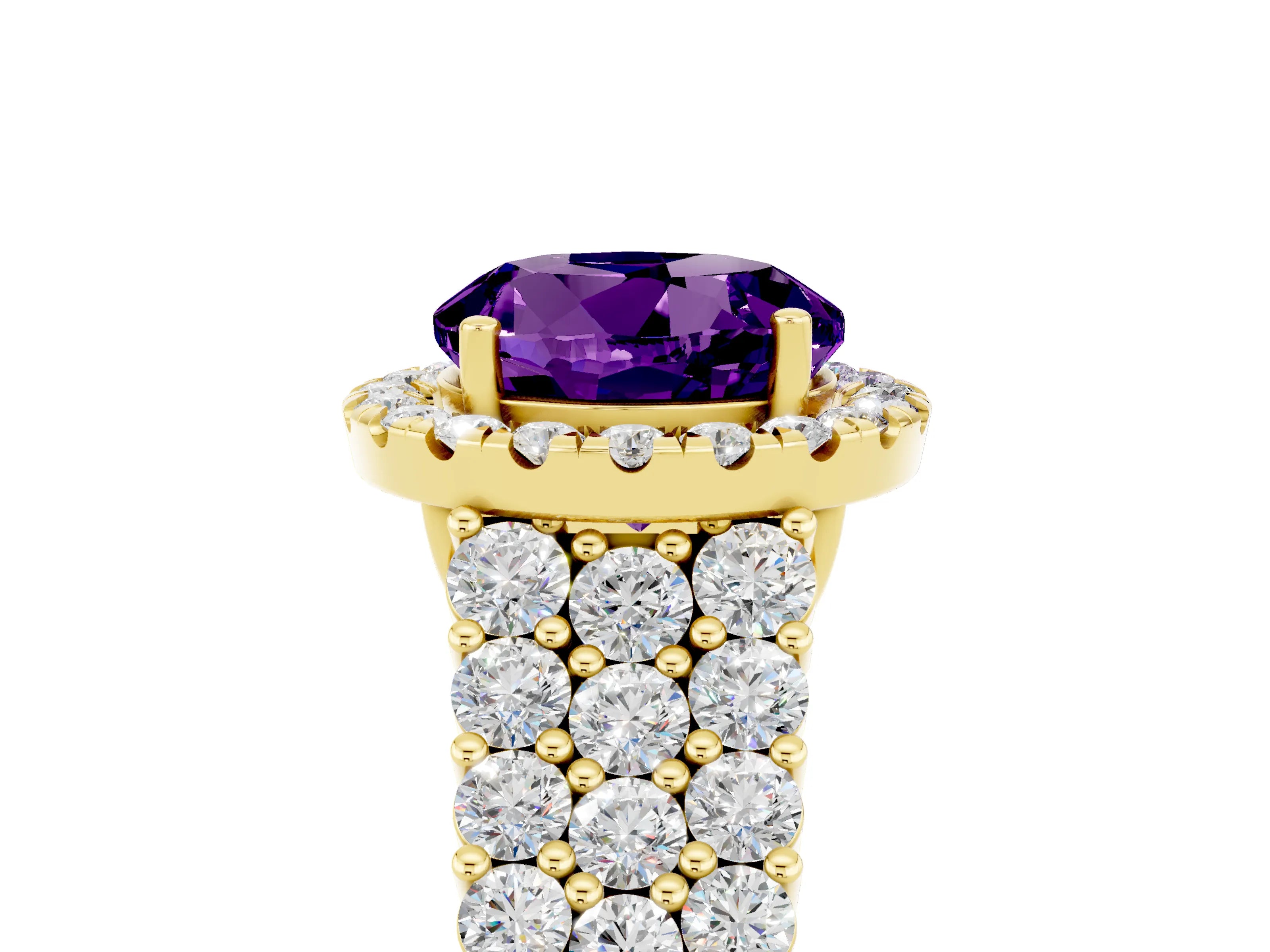 Yellow gold Round Cut Halo Pavé Diamond Engagement Ring with Split Shank and Four-Prong Setting_5