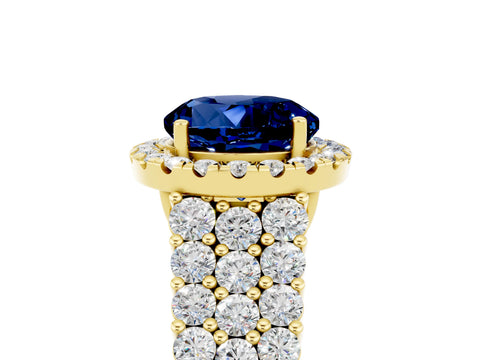 Yellow gold Round Cut Halo Pavé Diamond Engagement Ring with Split Shank and Four-Prong Setting_5