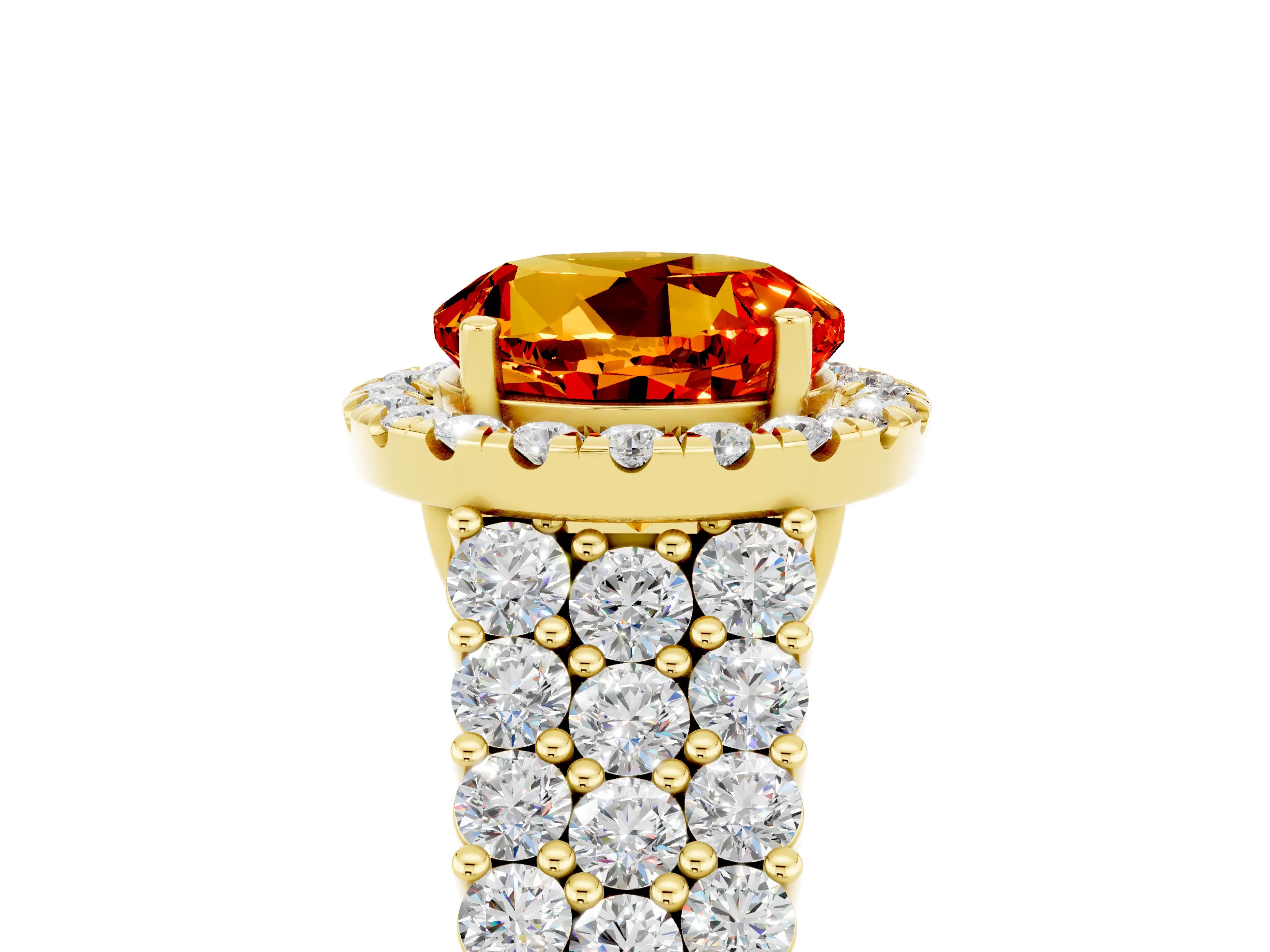 Yellow gold Round Cut Halo Pavé Diamond Engagement Ring with Split Shank and Four-Prong Setting_5
