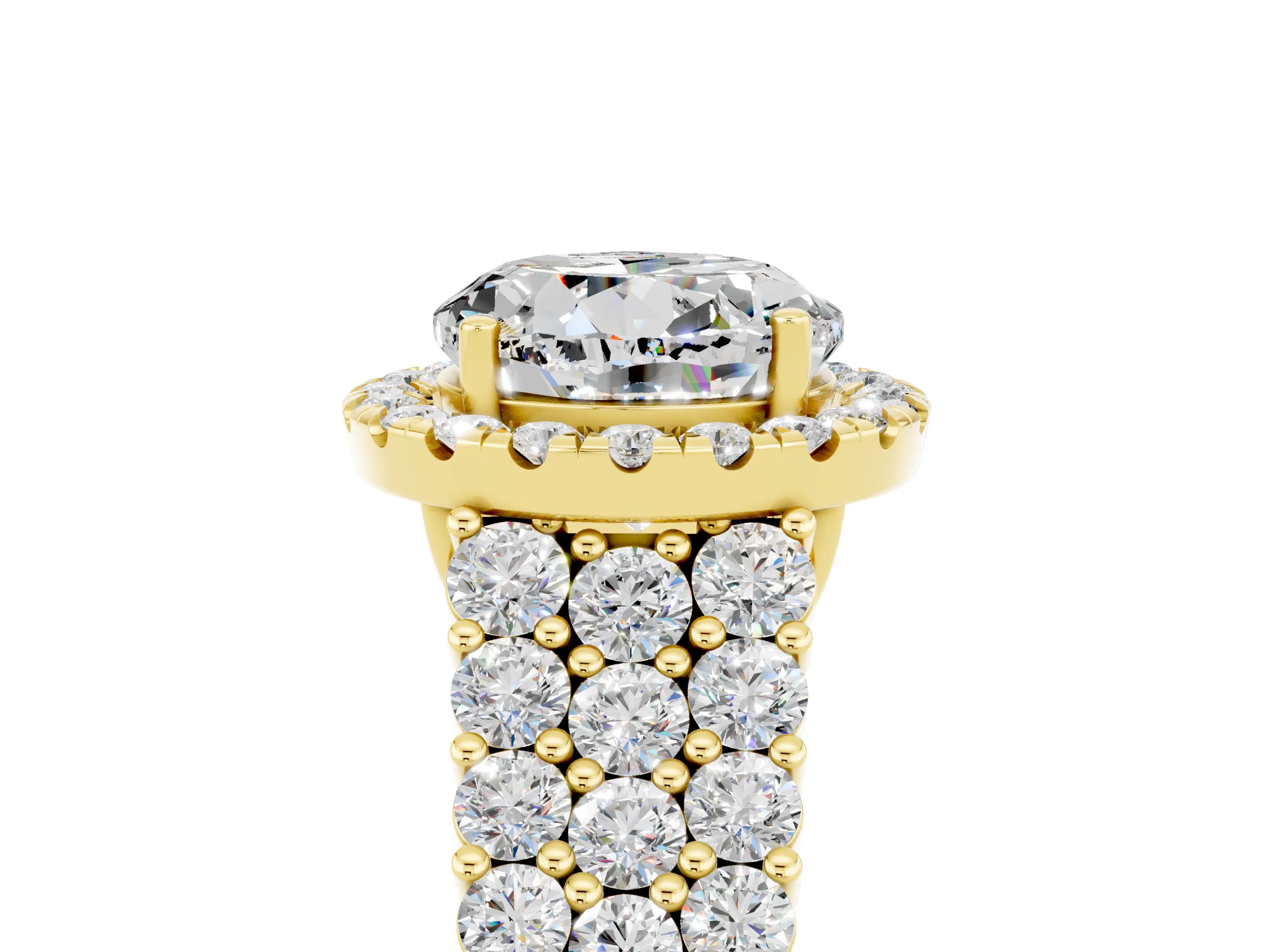 Yellow gold Round Cut Halo Pavé Diamond Engagement Ring with Split Shank and Four-Prong Setting_5