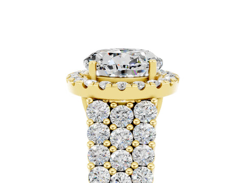 Yellow gold Round Cut Halo Pavé Diamond Engagement Ring with Split Shank and Four-Prong Setting_5