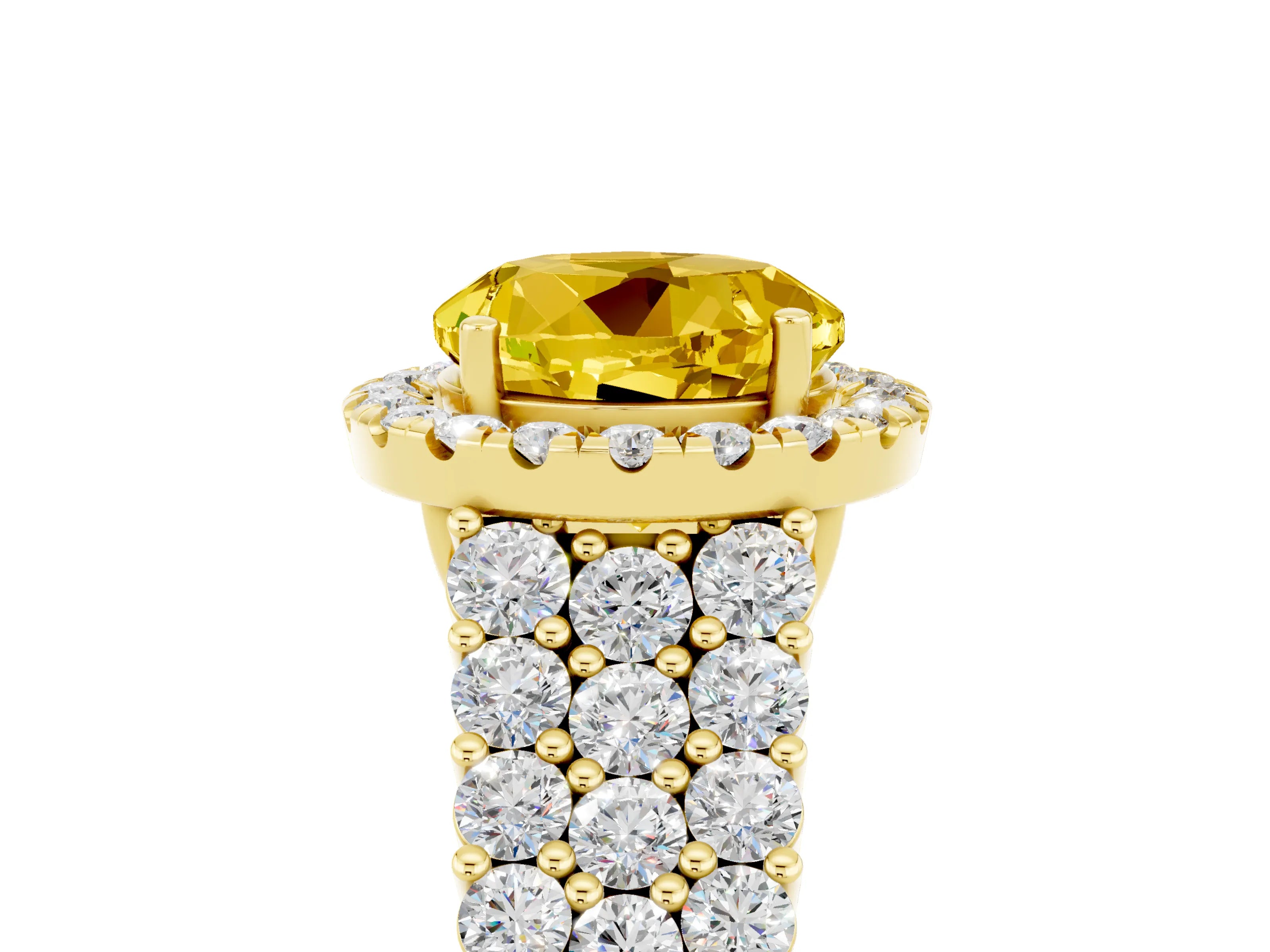 Yellow gold Round Cut Halo Pavé Diamond Engagement Ring with Split Shank and Four-Prong Setting_5