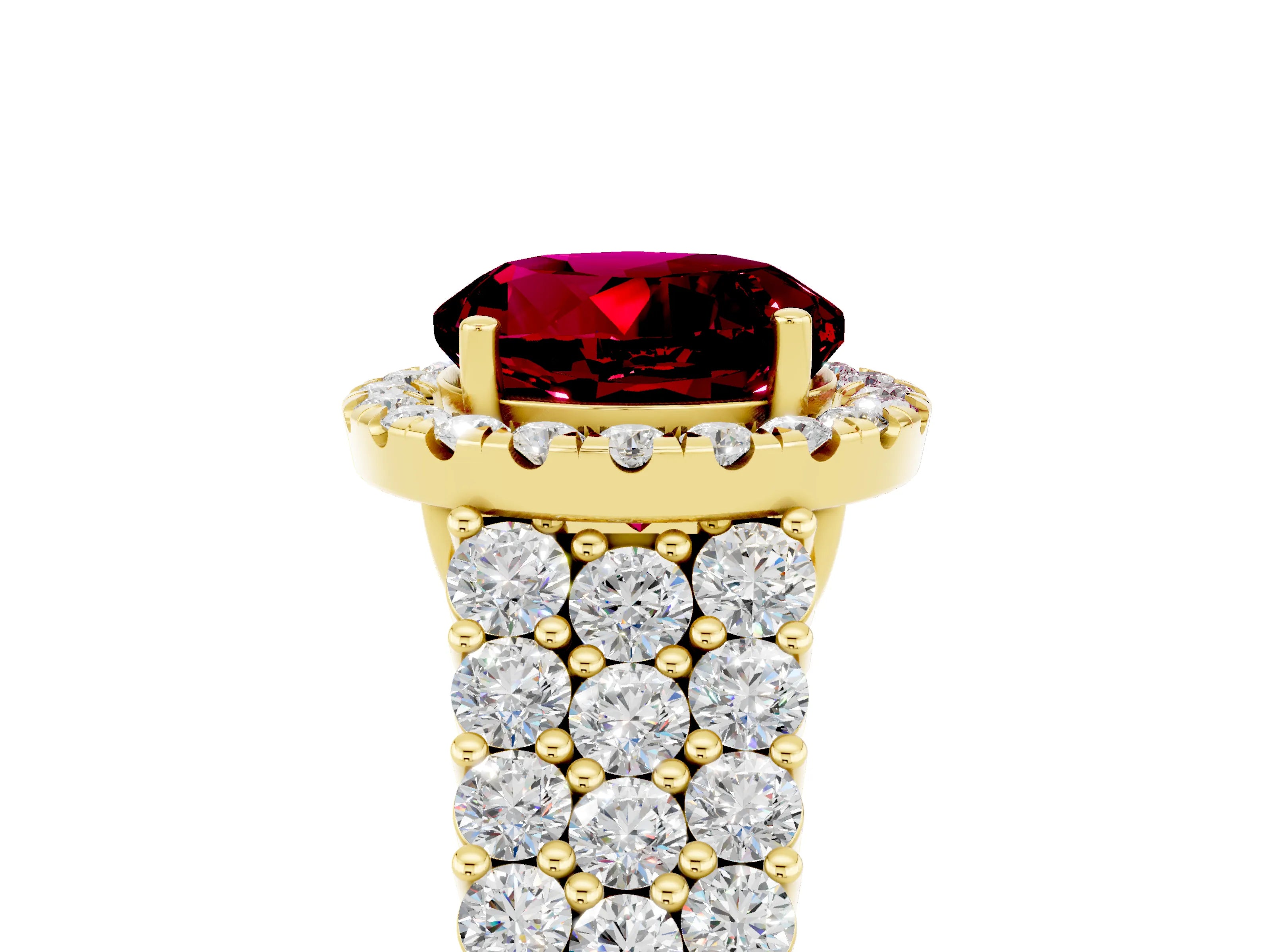 Yellow gold Round Cut Halo Pavé Diamond Engagement Ring with Split Shank and Four-Prong Setting_5