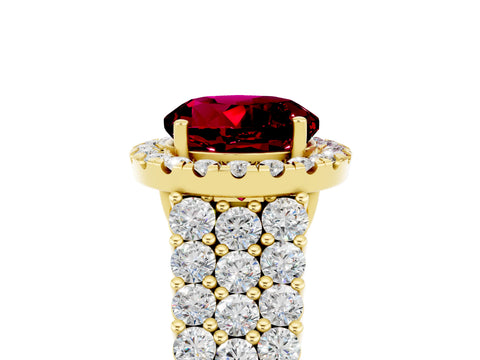 Yellow gold Round Cut Halo Pavé Diamond Engagement Ring with Split Shank and Four-Prong Setting_5