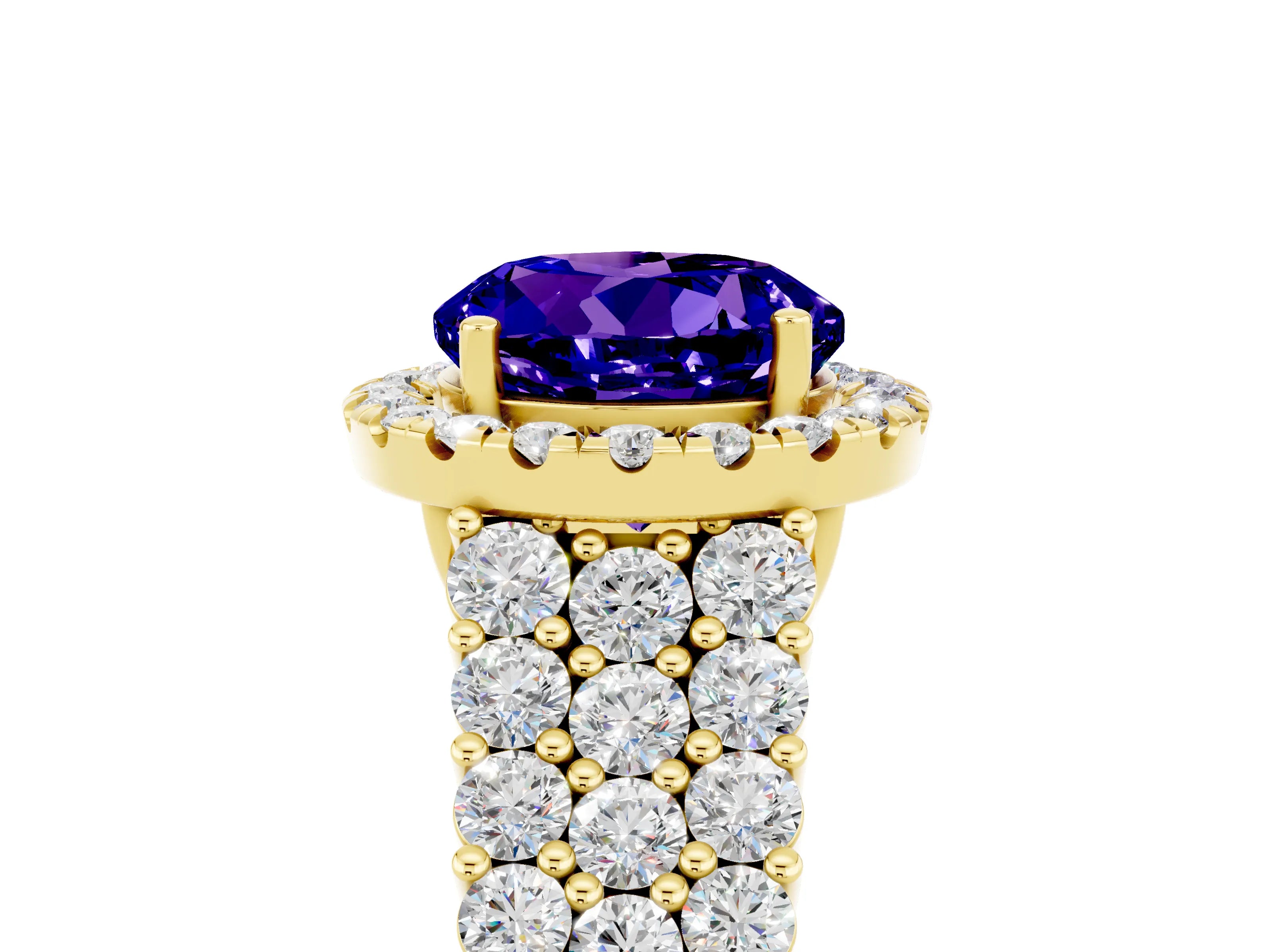 Yellow gold Round Cut Halo Pavé Diamond Engagement Ring with Split Shank and Four-Prong Setting_5