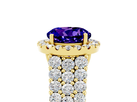 Yellow gold Round Cut Halo Pavé Diamond Engagement Ring with Split Shank and Four-Prong Setting_5