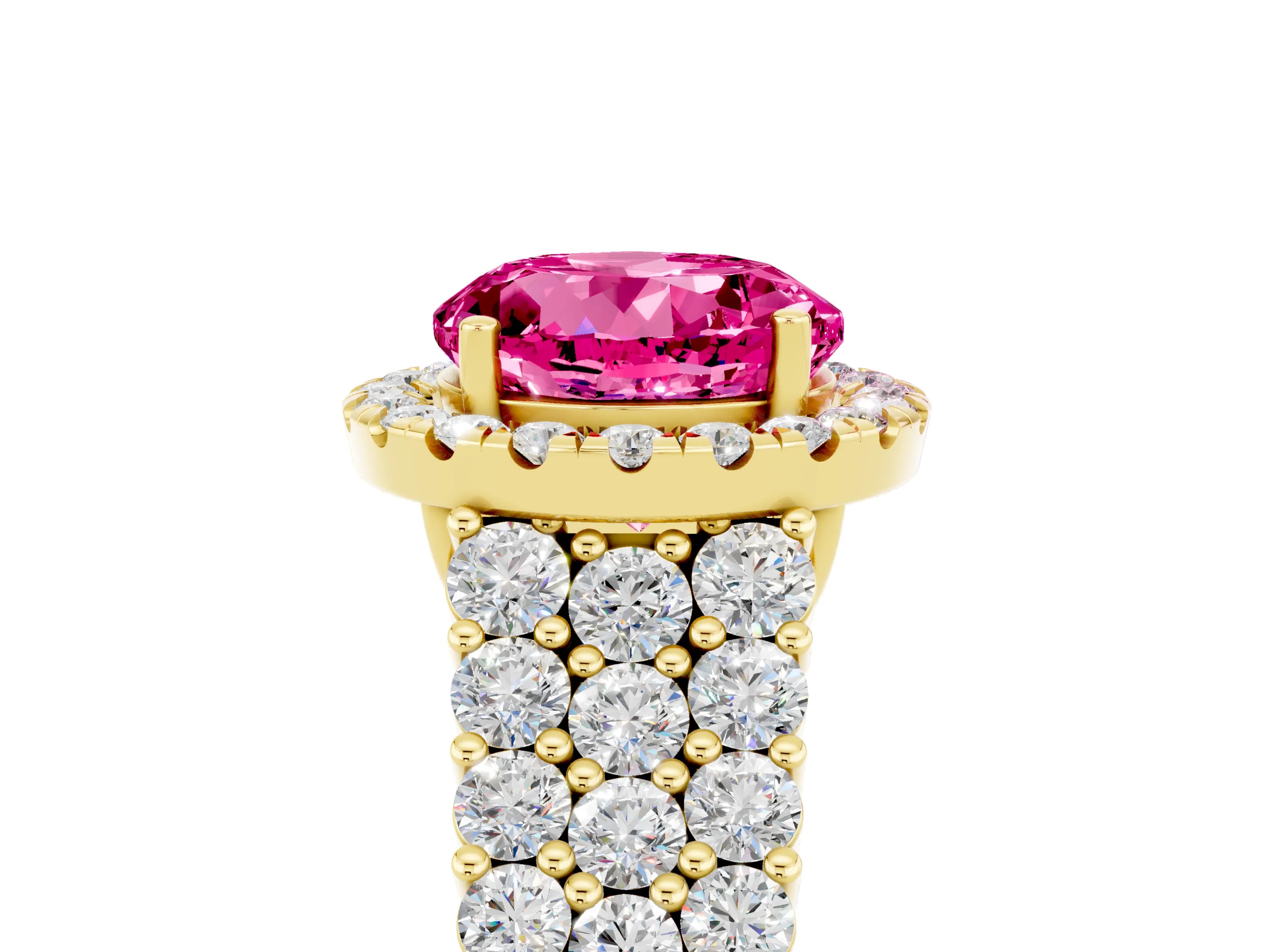 Yellow gold Round Cut Halo Pavé Diamond Engagement Ring with Split Shank and Four-Prong Setting_5