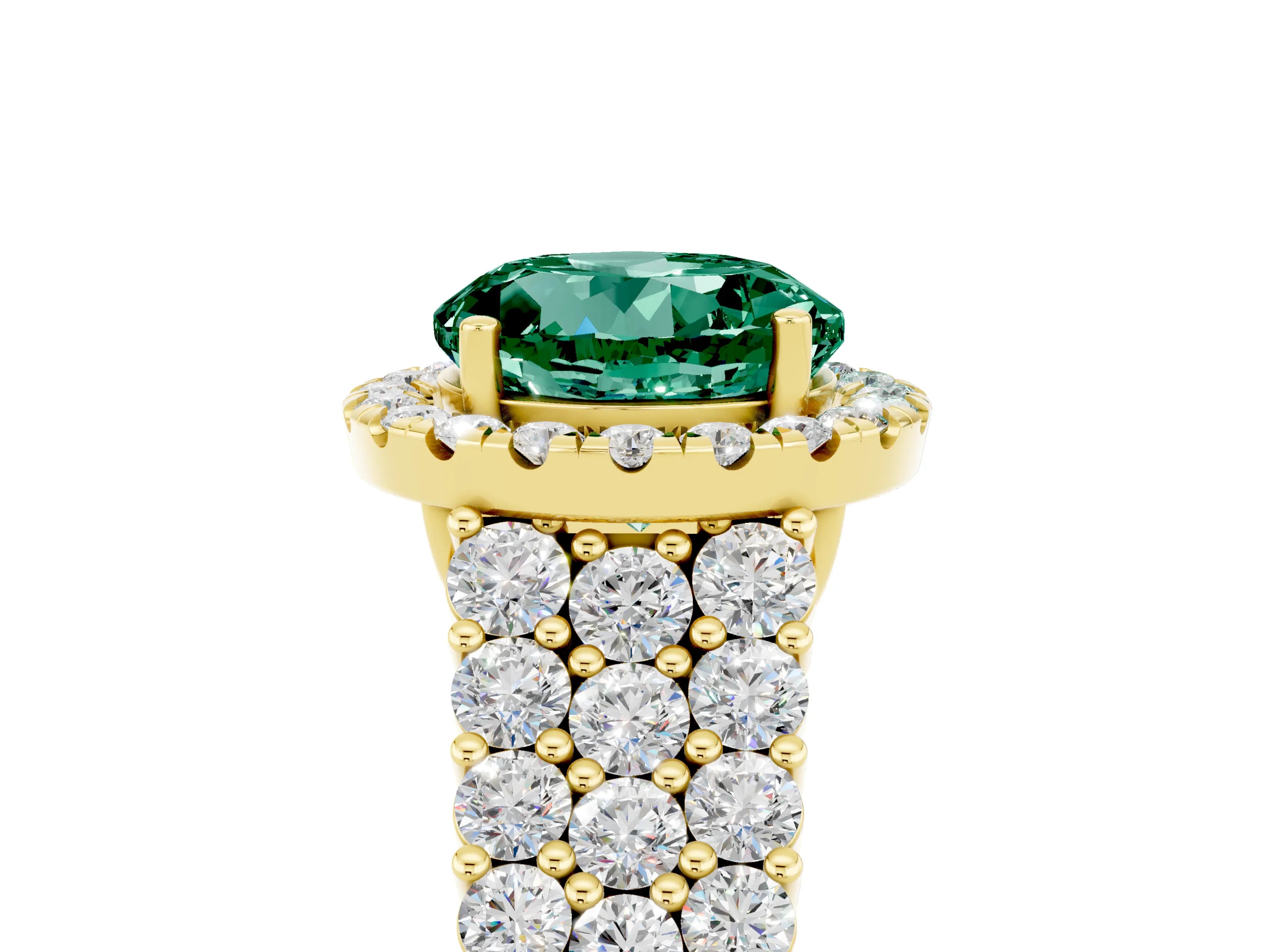 Yellow gold Round Cut Halo Pavé Diamond Engagement Ring with Split Shank and Four-Prong Setting_5
