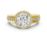 Yellow gold Round Cut Halo Pave Band Four-Prong Ring_57