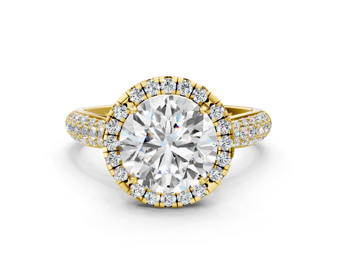 Yellow gold Round Cut Halo Pave Band Four-Prong Setting Ring_35
