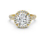 Yellow gold Round Cut Halo Pave Band Four-Prong Setting Ring_35