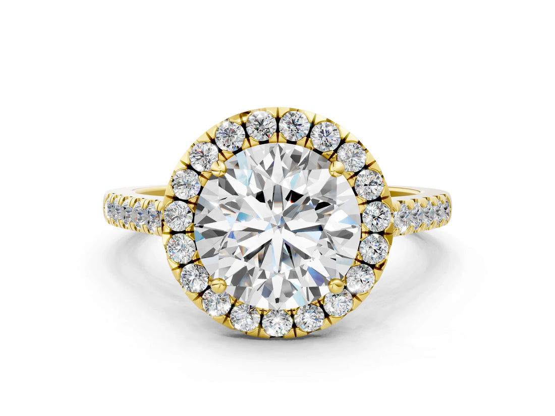 Yellow gold Round Cut Halo Pave Diamond Engagement Ring with Four-Prong Setting_3