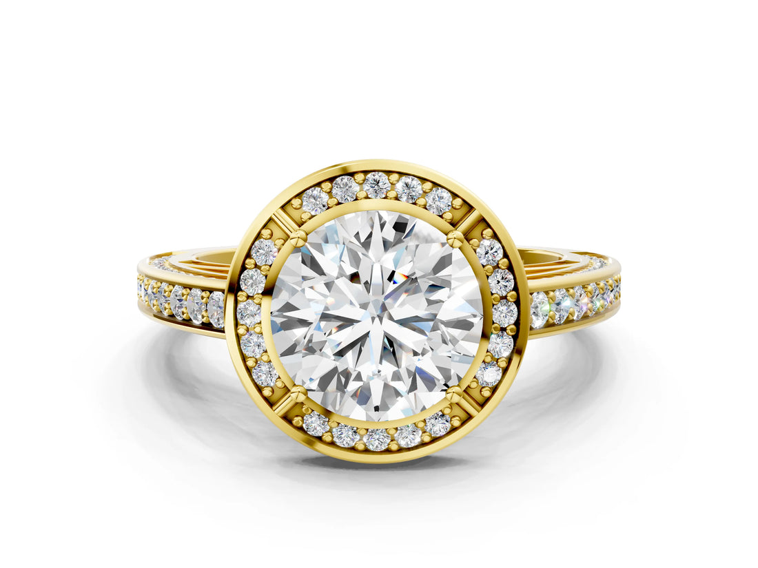 Yellow gold Round Cut Halo Pave Split Shank Prong Setting Ring_33
