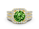 Yellow gold Round Cut Halo Peridot Ring with Split Shank and Four-Prong Setting