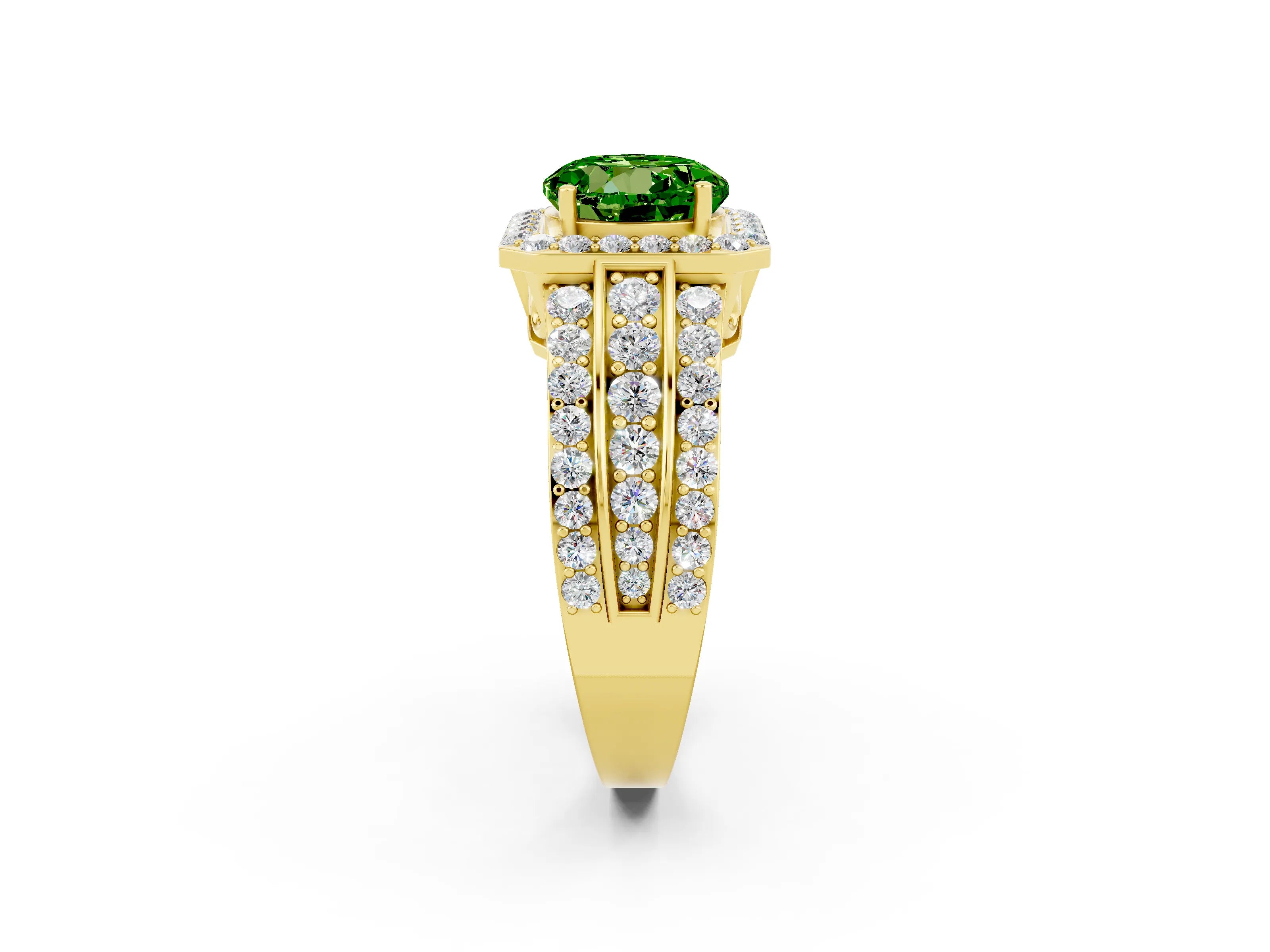 Yellow gold Round Cut Halo Peridot Ring with Split Shank and Four-Prong Setting_2