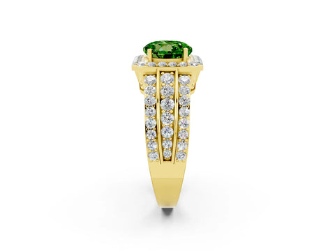 Yellow gold Round Cut Halo Peridot Ring with Split Shank and Four-Prong Setting_2