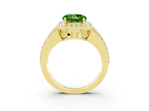 Yellow gold Round Cut Halo Peridot Ring with Split Shank and Four-Prong Setting_3