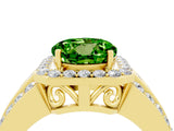 Yellow gold Round Cut Halo Peridot Ring with Split Shank and Four-Prong Setting_4