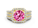 Yellow gold Round Cut Halo Pink Sapphire Ring with Split Shank and Four-Prong Setting_36