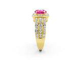 Yellow gold Round Cut Halo Pink Sapphire Ring with Split Shank and Four-Prong Setting_38